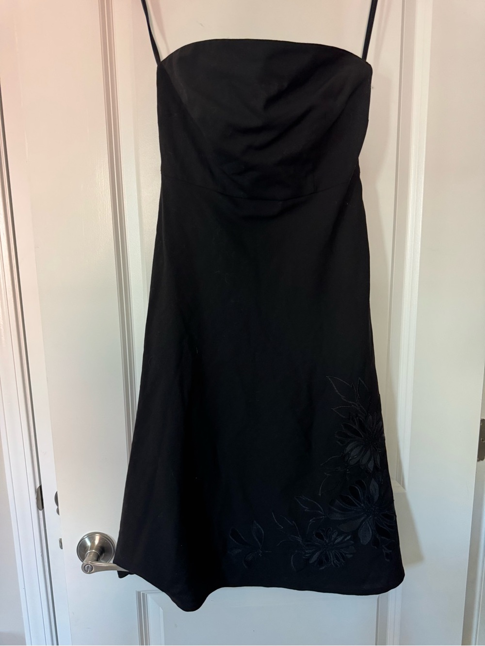 Express 2 Strapless lined Dress Black  with Overlay Flowers side zipper cocktail